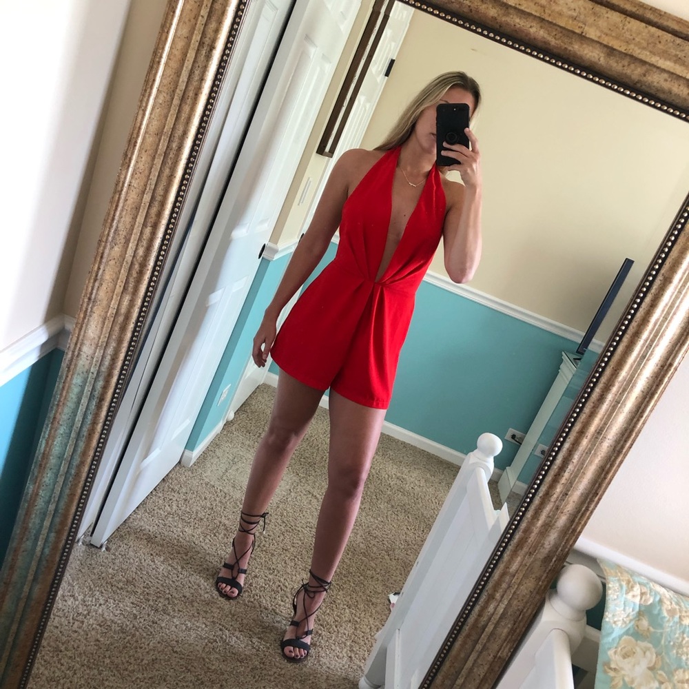 Akira Red Romper Open Back